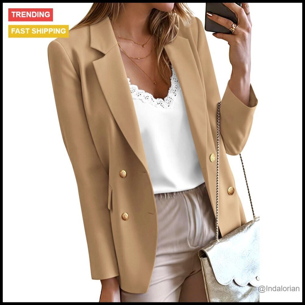 Double Breasted Blazer Oversized Business Casual Work Jacket Gold Buttons